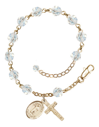 Adjustable 14 Karat Gold 6mm Austrian Crystal Saint Stephen the Martyr Rosary Bracelet in Crystal