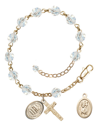 Adjustable 14 Karat Gold 6mm Austrian Crystal Saint Christopher/Swimming Rosary Bracelet in Crystal