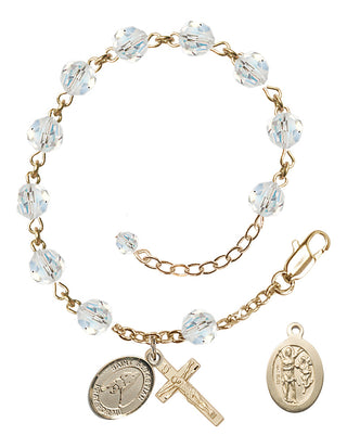 Adjustable 14 Karat Gold 6mm Austrian Crystal Saint Sebastian/Ice Hockey Rosary Bracelet in Crystal