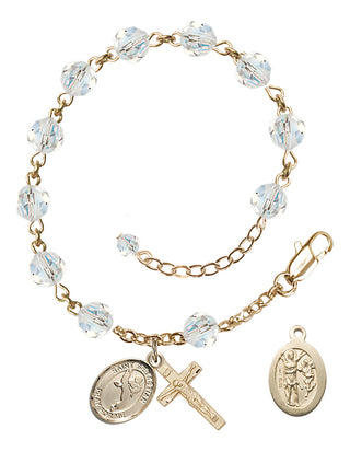 Adjustable 14 Karat Gold 6mm Austrian Crystal Saint Sebastian/Martial Arts Rosary Bracelet in Crystal
