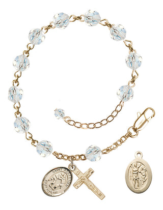 Adjustable 14 Karat Gold 6mm Austrian Crystal Saint Sebastian/Wrestling Rosary Bracelet in Crystal
