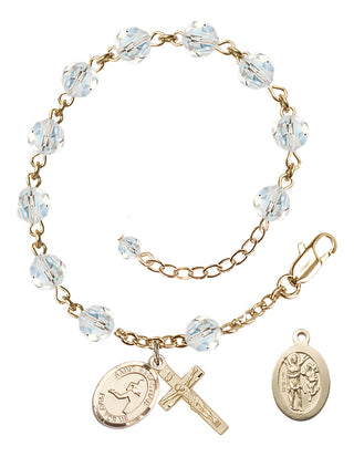 Adjustable 14 Karat Gold 6mm Austrian Crystal Saint Sebastian/Track & Field Rosary Bracelet in Crystal