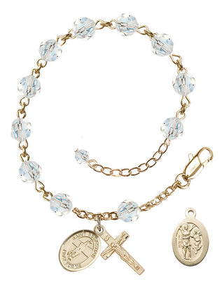 Adjustable 14 Karat Gold 6mm Austrian Crystal Saint Sebastian / Volleyball Rosary Bracelet in Crystal