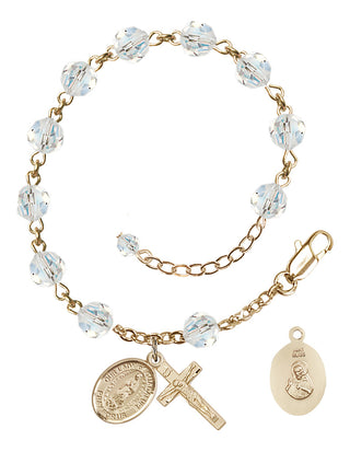 14kt Gold 6mm Austrian Crystal Our Lady of Guadalupe Rosary Bracelet in Crystal Engraved Catholic Saint Jewelry