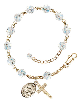 14kt Gold 6mm Austrian Crystal Saint Teresa of Calcutta Rosary Bracelet in Crystal Engraved Catholic Saint Jewelry