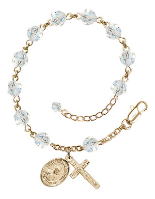14kt Gold 6mm Austrian Crystal Saint Edmund Campion Rosary Bracelet in Crystal Engraved Catholic Saint Jewelry