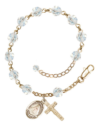 14kt Gold 6mm Austrian Crystal Saint Rose Philippine Duchesne Rosary Bracelet in Crystal Engraved Catholic Saint Jewelry