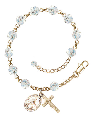 14kt Gold 6mm Austrian Crystal Bl. Emilee Doultremont Rosary Bracelet in Crystal Engraved Catholic Saint Jewelry