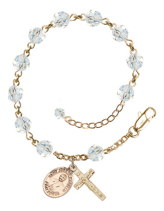14kt Gold 6mm Austrian Crystal Saint Joseph Marello Rosary Bracelet in Crystal Engraved Catholic Saint Jewelry
