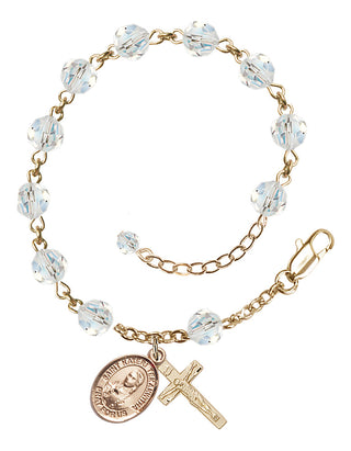 14kt Gold 6mm Austrian Crystal Saint Kateri Tekakwitha Rosary Bracelet in Crystal Engraved Catholic Saint Jewelry