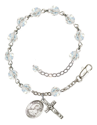 Sterling Silver 6mm Austrian Crystal Saint Benjamin Rosary Bracelet in Crystal Engraved Catholic Saint Jewelry