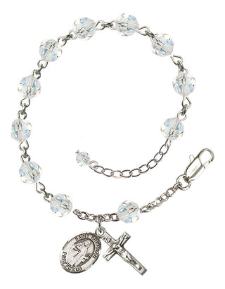 Sterling Silver 6mm Austrian Crystal Saint Brendan the Navigator Rosary Bracelet in Crystal Engraved Catholic Saint Jewelry