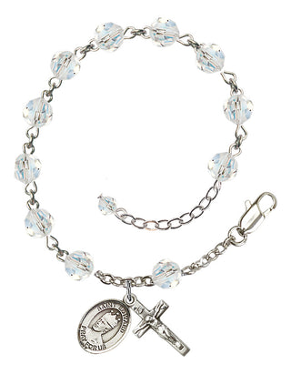 Sterling Silver 6mm Austrian Crystal Saint Edward the Confessor Rosary Bracelet in Crystal Engraved Catholic Saint Jewelry