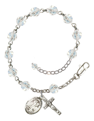 Sterling Silver 6mm Austrian Crystal Saint Elmo Rosary Bracelet in Crystal Engraved Catholic Saint Jewelry