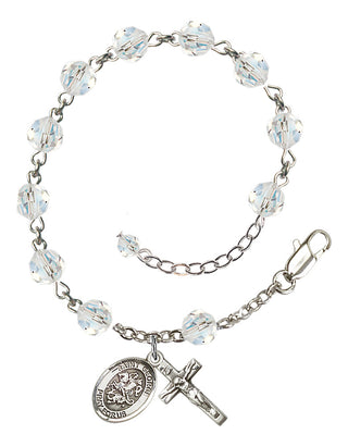 Sterling Silver 6mm Austrian Crystal Saint George Rosary Bracelet in Crystal Engraved Catholic Saint Jewelry