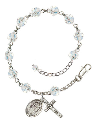 Sterling Silver 6mm Austrian Crystal Saint Genevieve Rosary Bracelet in Crystal Engraved Catholic Saint Jewelry