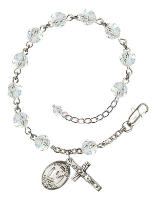 Sterling Silver 6mm Austrian Crystal Saint Helen Rosary Bracelet in Crystal Engraved Catholic Saint Jewelry