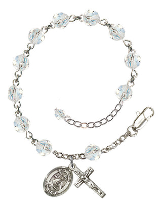 Sterling Silver 6mm Austrian Crystal Saint John the Apostle Rosary Bracelet in Crystal Engraved Catholic Saint Jewelry