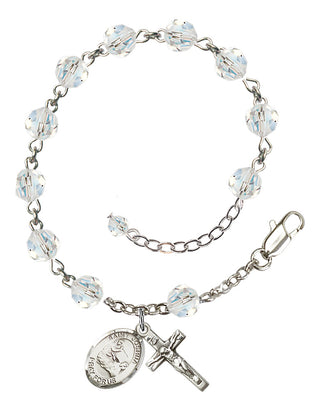 Sterling Silver 6mm Austrian Crystal Saint Joshua Rosary Bracelet in Crystal Engraved Catholic Saint Jewelry