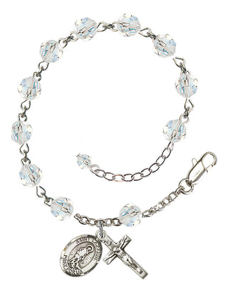 Sterling Silver 6mm Austrian Crystal Saint Lazarus Rosary Bracelet in Crystal Engraved Catholic Saint Jewelry
