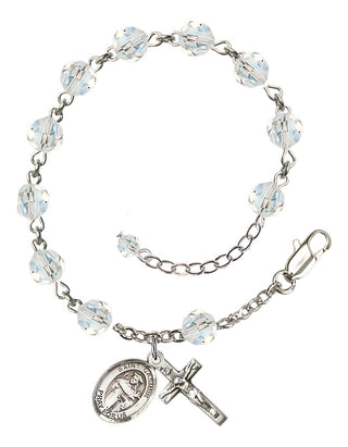 Adjustable Sterling Silver 6mm Austrian Crystal Saint Casimir of Poland Rosary Bracelet in Crystal