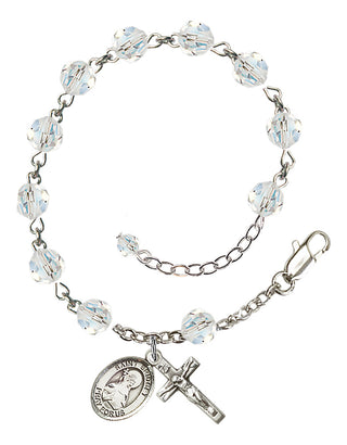 Sterling Silver 6mm Austrian Crystal Saint Bridget of Sweden Rosary Bracelet in Crystal Engraved Catholic Saint Jewelry