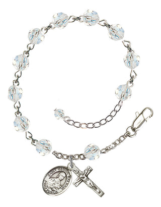 Sterling Silver 6mm Austrian Crystal Saint Gemma Galgani Rosary Bracelet in Crystal Engraved Catholic Saint Jewelry