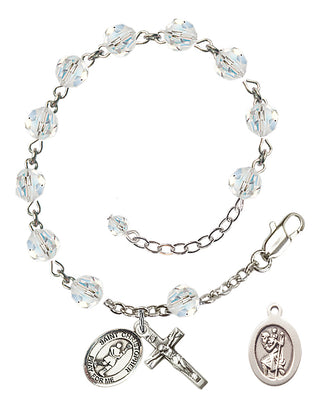 Adjustable Sterling Silver 6mm Austrian Crystal Saint Christopher/Lacrosse Rosary Bracelet in Crystal