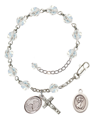 Adjustable Sterling Silver 6mm Austrian Crystal Saint Christopher/Softball Rosary Bracelet in Crystal