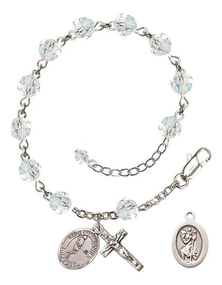 Adjustable Sterling Silver 6mm Austrian Crystal Saint Christopher/Tennis Rosary Bracelet in Crystal