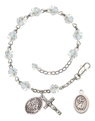 Adjustable Sterling Silver 6mm Austrian Crystal Saint Christopher/Wrestling Rosary Bracelet in Crystal