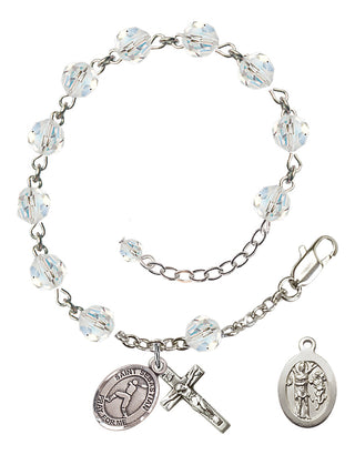 Adjustable Sterling Silver 6mm Austrian Crystal Saint Sebastian/Baseball Rosary Bracelet in Crystal