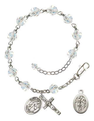 Adjustable Sterling Silver 6mm Austrian Crystal Saint Sebastian/Basketball Rosary Bracelet in Crystal