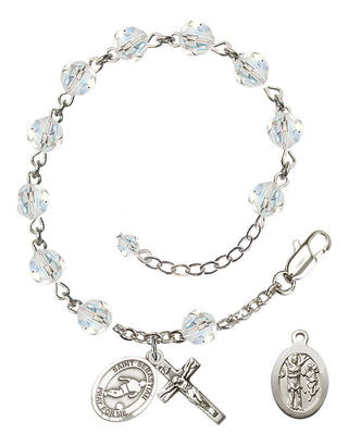 Adjustable Sterling Silver 6mm Austrian Crystal Saint Sebastian/Soccer Rosary Bracelet in Crystal