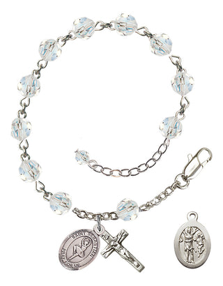 Sterling Silver 6mm Austrian Crystal Saint Sebastian/Dance Rosary Bracelet in Crystal Engraved Catholic Saint Jewelry