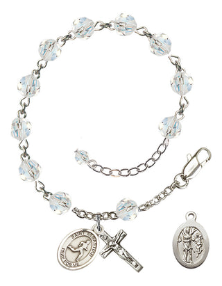 Adjustable Sterling Silver 6mm Austrian Crystal Saint Sebastian/Track & Field Rosary Bracelet in Crystal