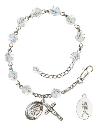 Adjustable Sterling Silver 6mm Austrian Crystal Saint Rita / Baseball Rosary Bracelet in Crystal