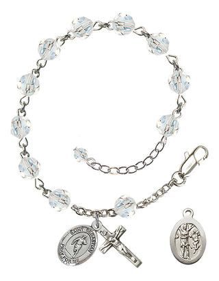 Adjustable Sterling Silver 6mm Austrian Crystal Saint Sebastian / Rugby Rosary Bracelet in Crystal