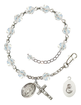 Sterling Silver 6mm Austrian Crystal Our Lady of Guadalupe Rosary Bracelet in Crystal Engraved Catholic Saint Jewelry