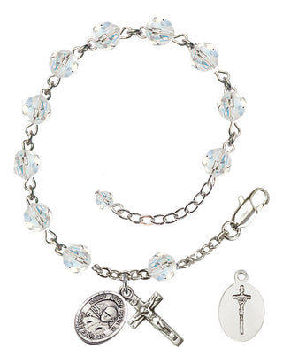 Adjustable Sterling Silver 6mm Austrian Crystal Saint John Paul II Rosary Bracelet in Crystal
