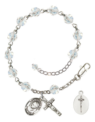 Adjustable Sterling Silver 6mm Austrian Crystal Pope Emeritace Benedict XVI Rosary Bracelet in Crystal