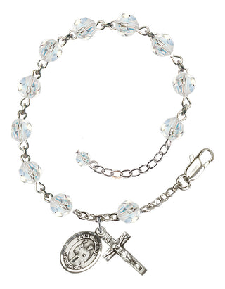 Sterling Silver 6mm Austrian Crystal Saint Maurus Rosary Bracelet in Crystal Engraved Catholic Saint Jewelry
