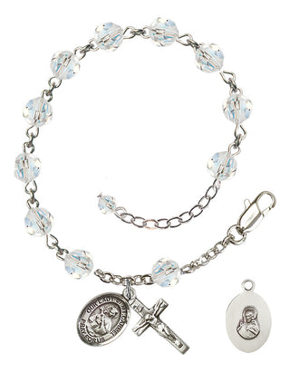 Adjustable Sterling Silver 6mm Austrian Crystal Our Lady of Mount Carmel Rosary Bracelet in Crystal