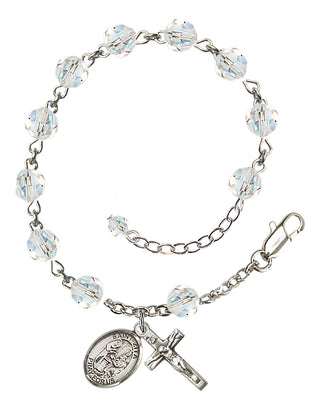 Sterling Silver 6mm Austrian Crystal Saint Zita Rosary Bracelet in Crystal Engraved Catholic Saint Jewelry