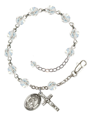 Sterling Silver 6mm Austrian Crystal Saint Remigius of Reims Rosary Bracelet in Crystal Engraved Catholic Saint Jewelry