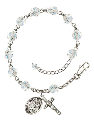Sterling Silver 6mm Austrian Crystal Our Lady of Mercy Rosary Bracelet in Crystal Engraved Catholic Saint Jewelry