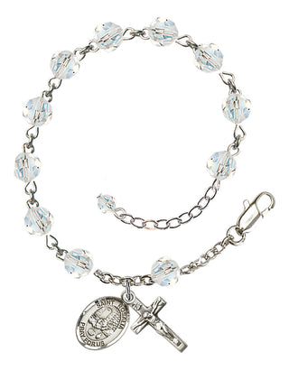 Sterling Silver 6mm Austrian Crystal Saint Rosalia Rosary Bracelet in Crystal Engraved Catholic Saint Jewelry