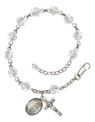 Sterling Silver 6mm Austrian Crystal Saint Zoe of Rome Rosary Bracelet in Crystal Engraved Catholic Saint Jewelry