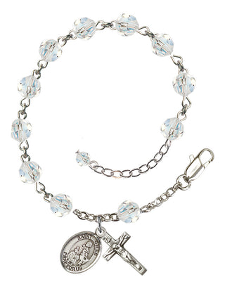 Sterling Silver 6mm Austrian Crystal Saint Giles Rosary Bracelet in Crystal Engraved Catholic Saint Jewelry