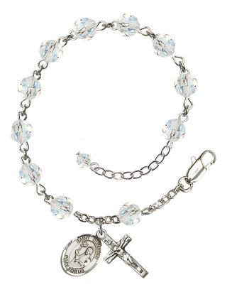 Sterling Silver 6mm Austrian Crystal Saint Dunstan Rosary Bracelet in Crystal Engraved Catholic Saint Jewelry